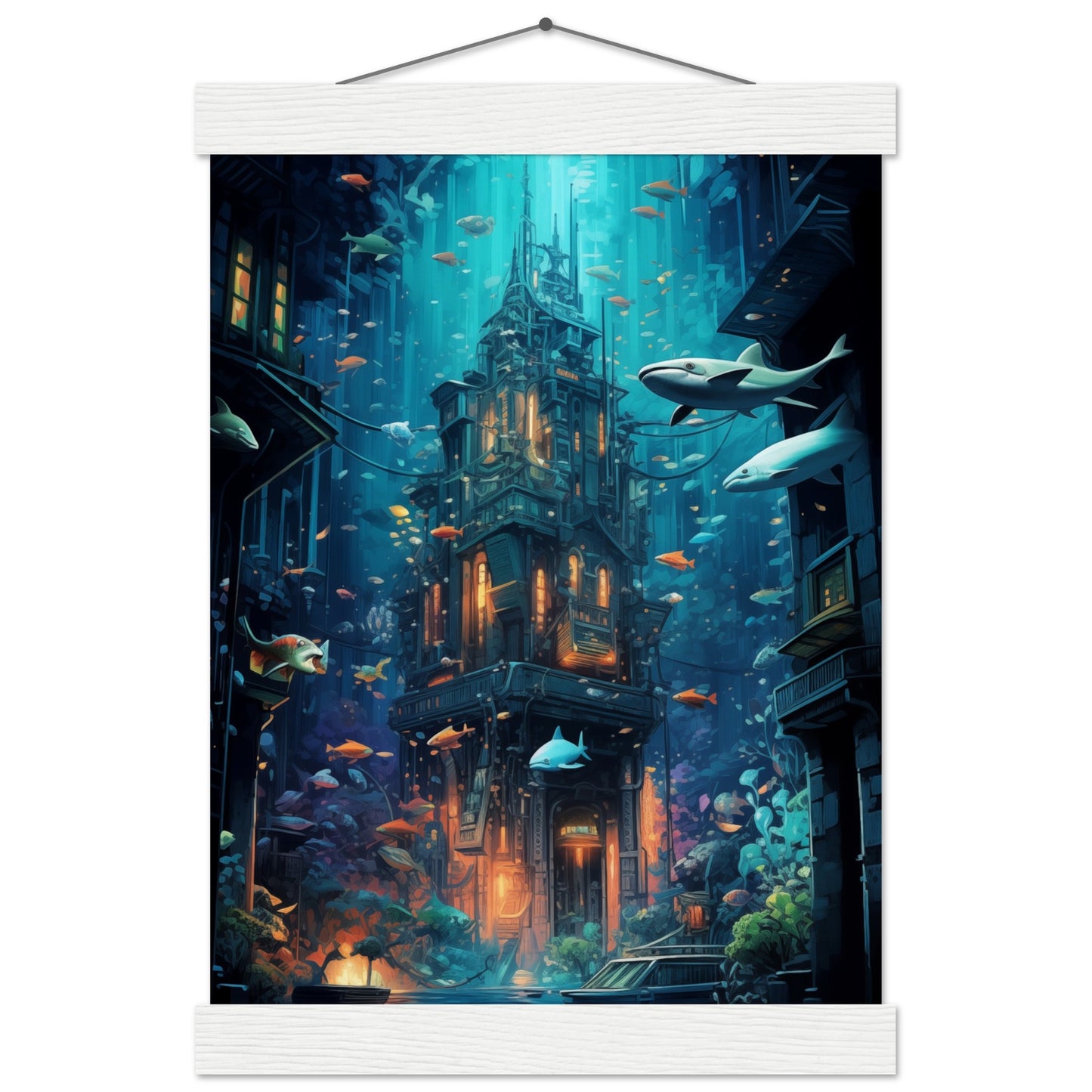 Aqua Metropolis Poster with Hanger