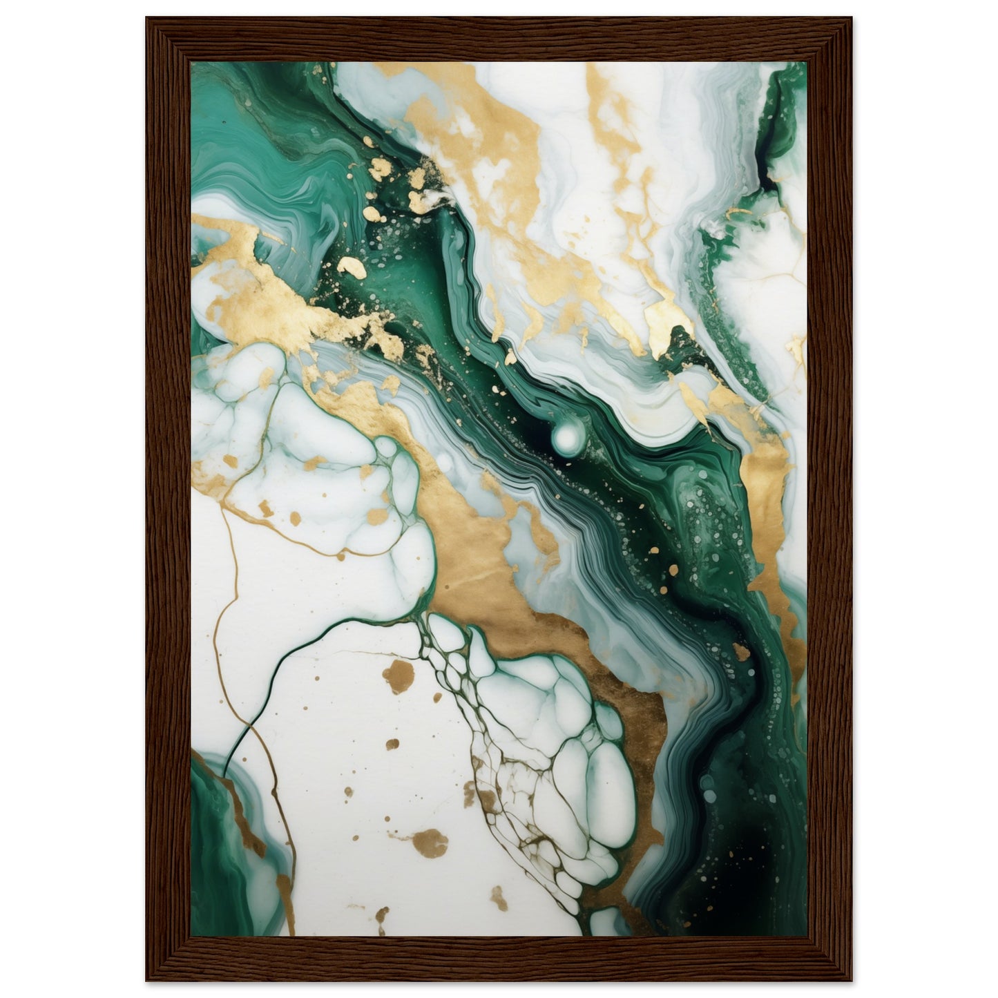 Emerald And Gold Marble Wooden Framed Poster