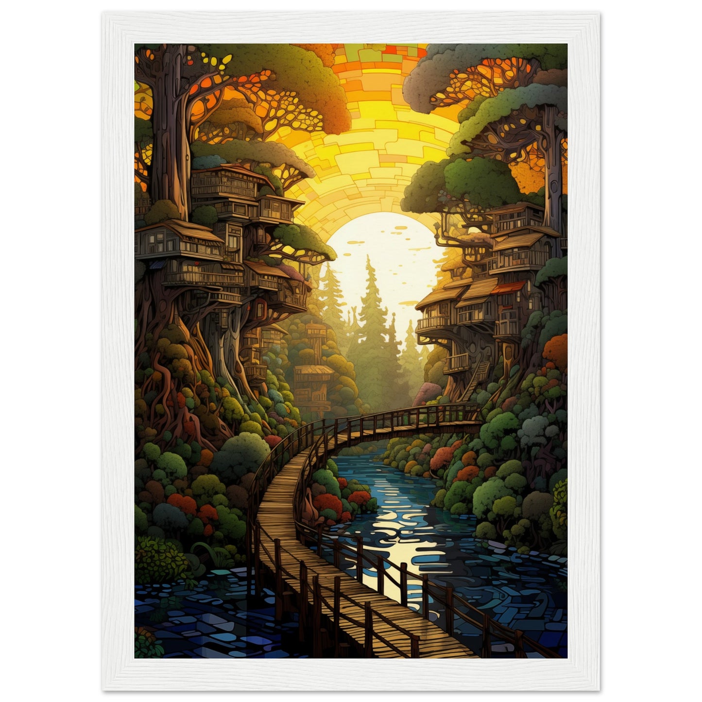 Pixel Sunset Retreat Wooden Framed Poster