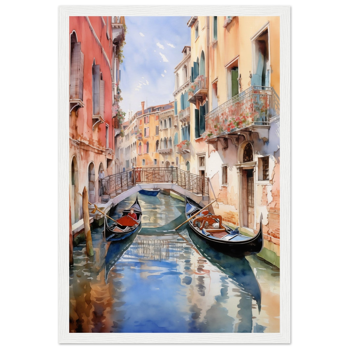 Watercolor Venice Italy Wooden Framed Poster