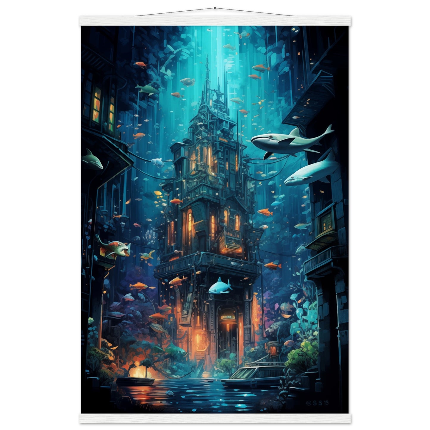 Aqua Metropolis Poster with Hanger