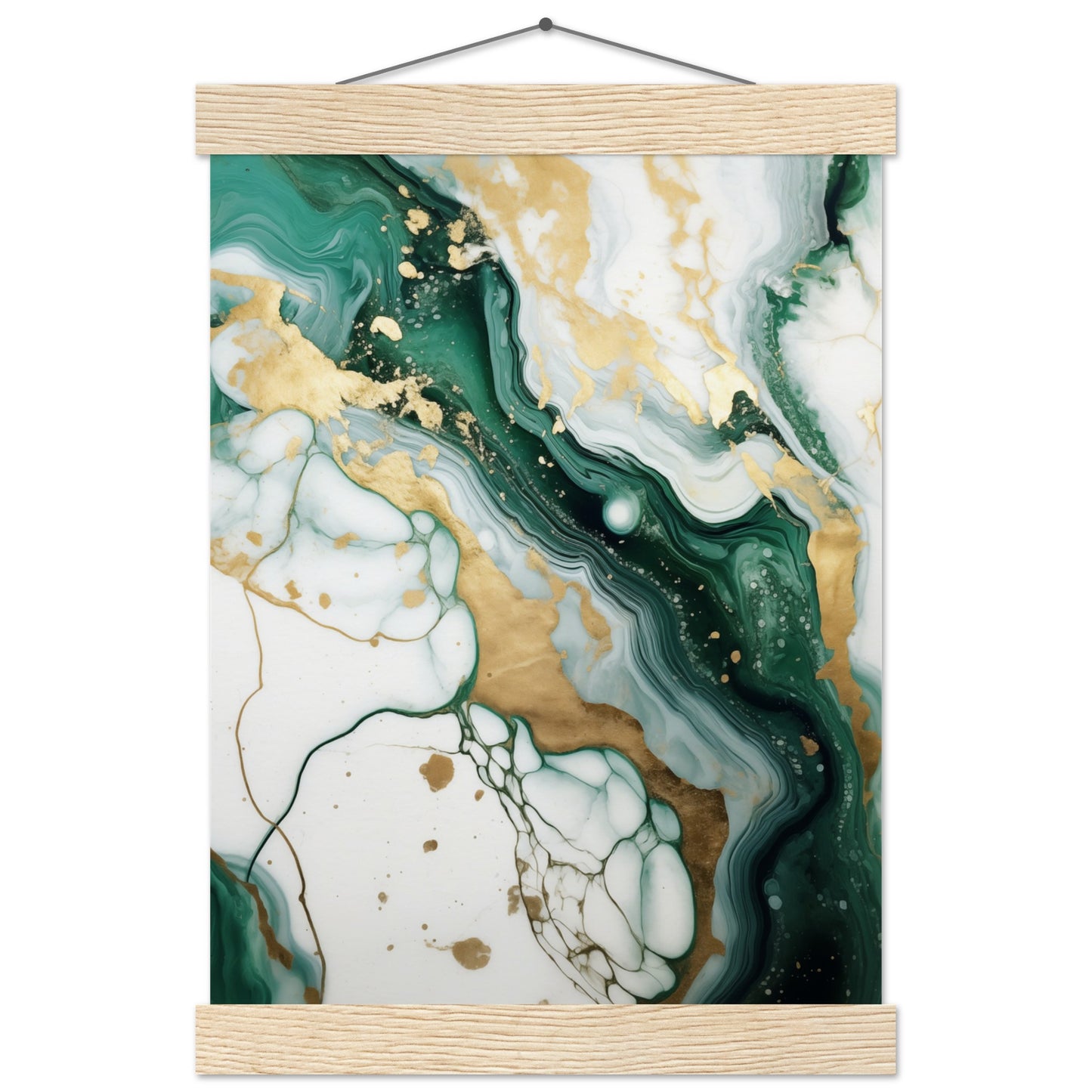 Emerald And Gold Marble Poster with Hanger