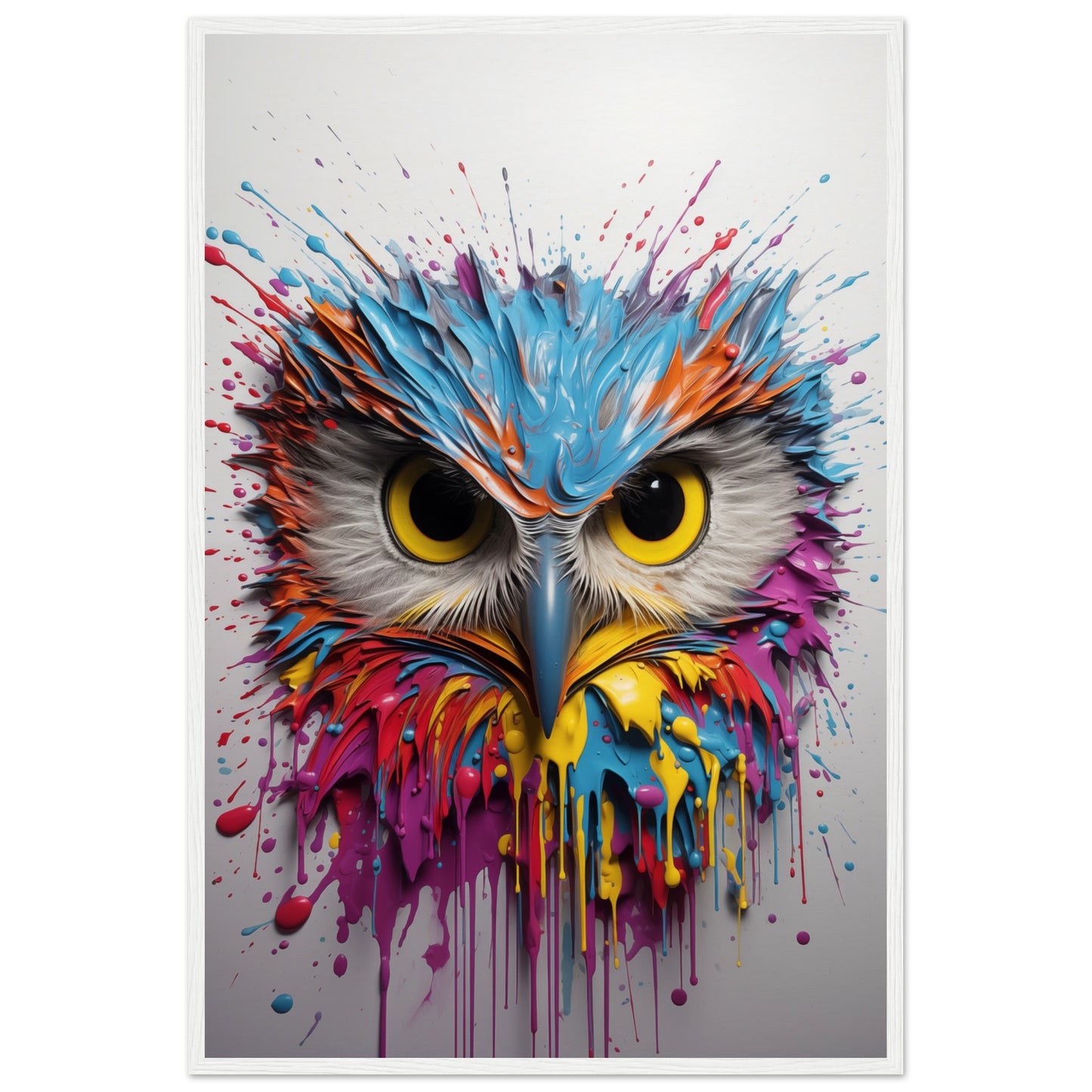 Owl Splash Art Wooden Framed Poster