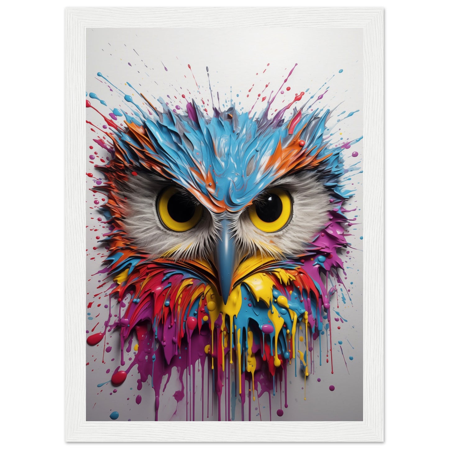 Owl Splash Art Wooden Framed Poster