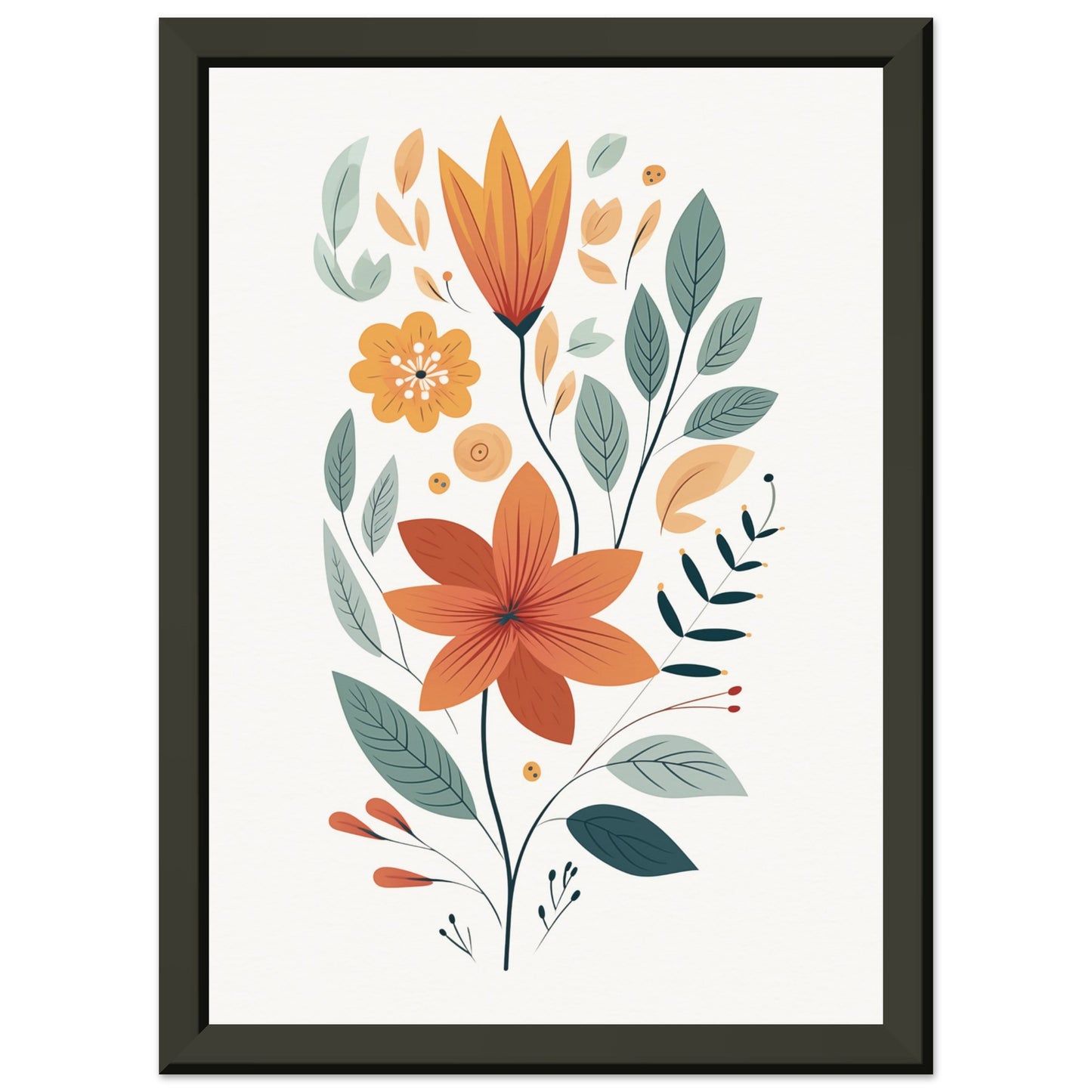 Flowers and Leaves Metal Framed Poster