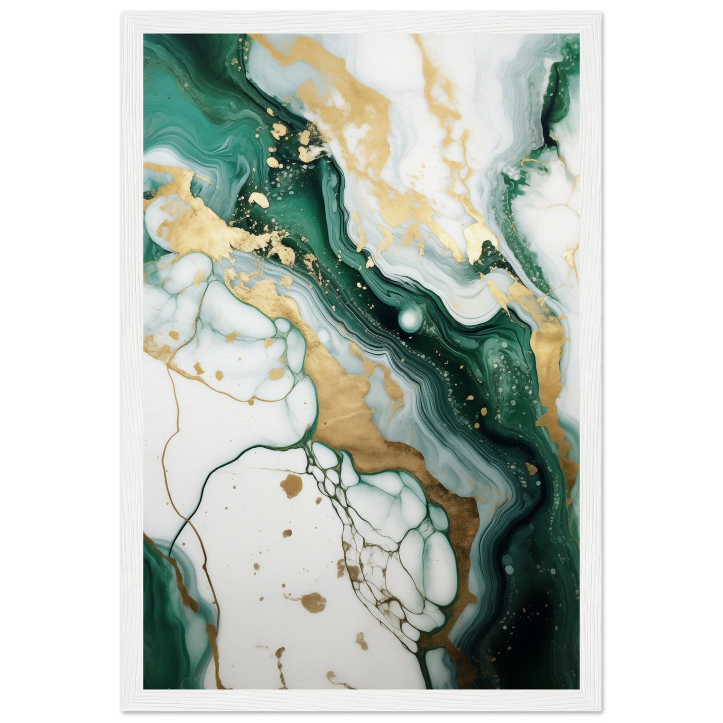 Emerald And Gold Marble Wooden Framed Poster