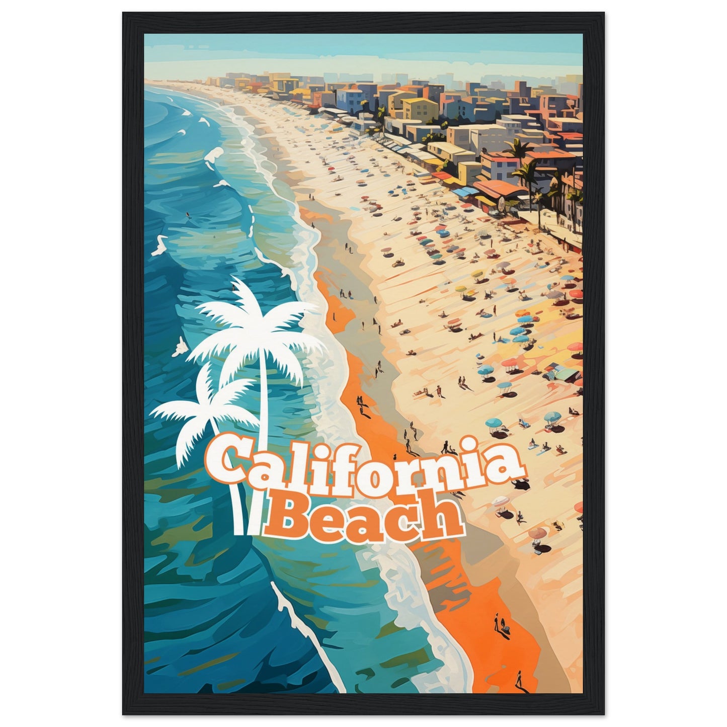 California Beach Wooden Framed Poster