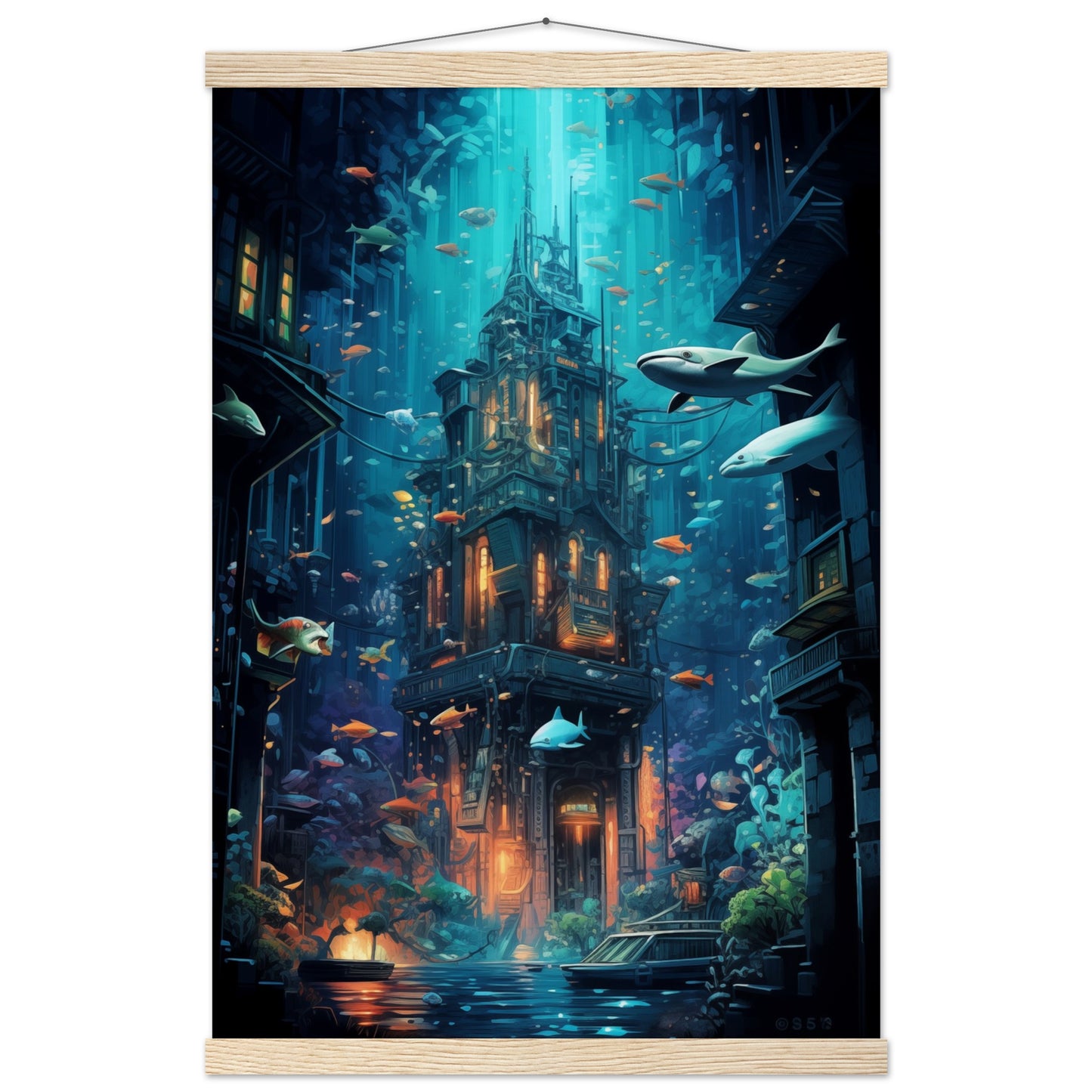 Aqua Metropolis Poster with Hanger