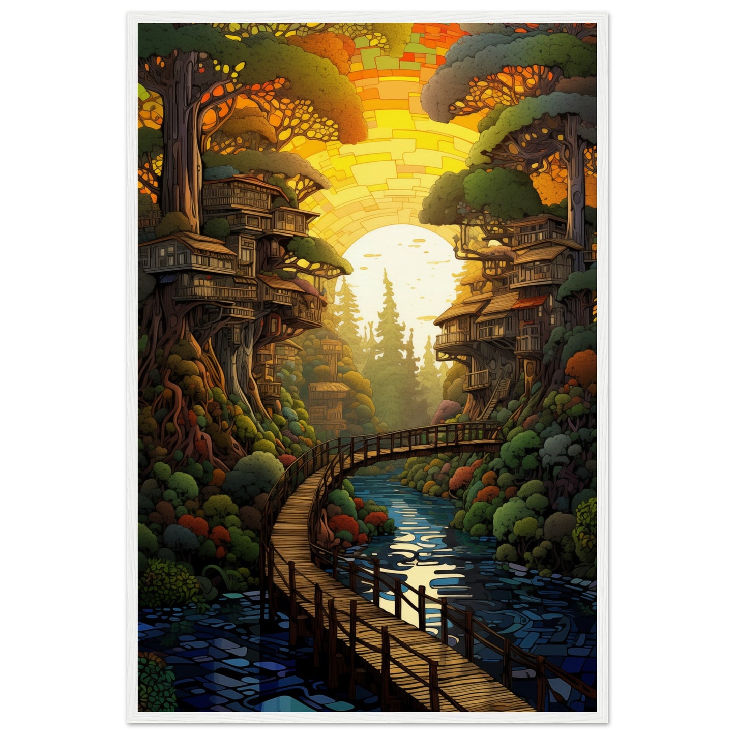 Pixel Sunset Retreat Wooden Framed Poster