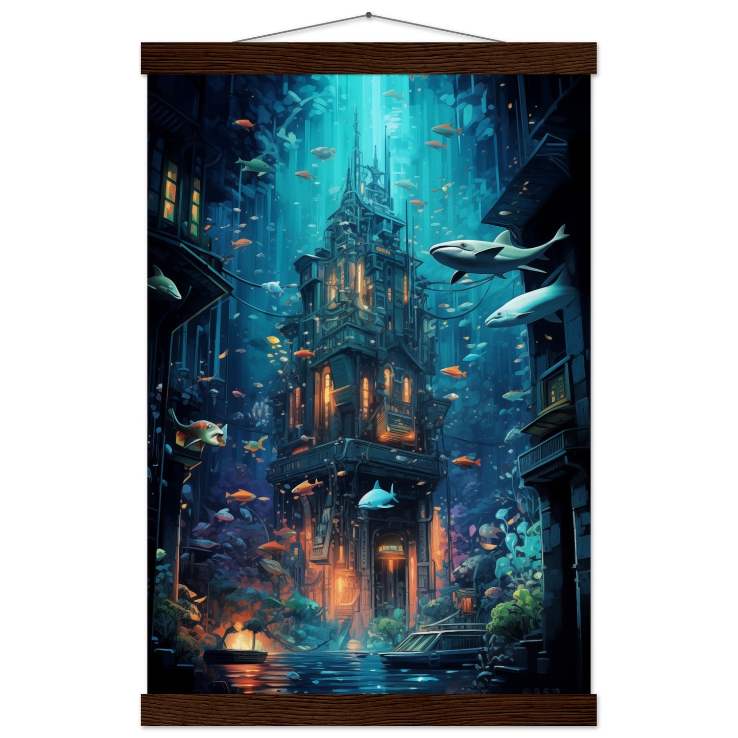 Aqua Metropolis Poster with Hanger