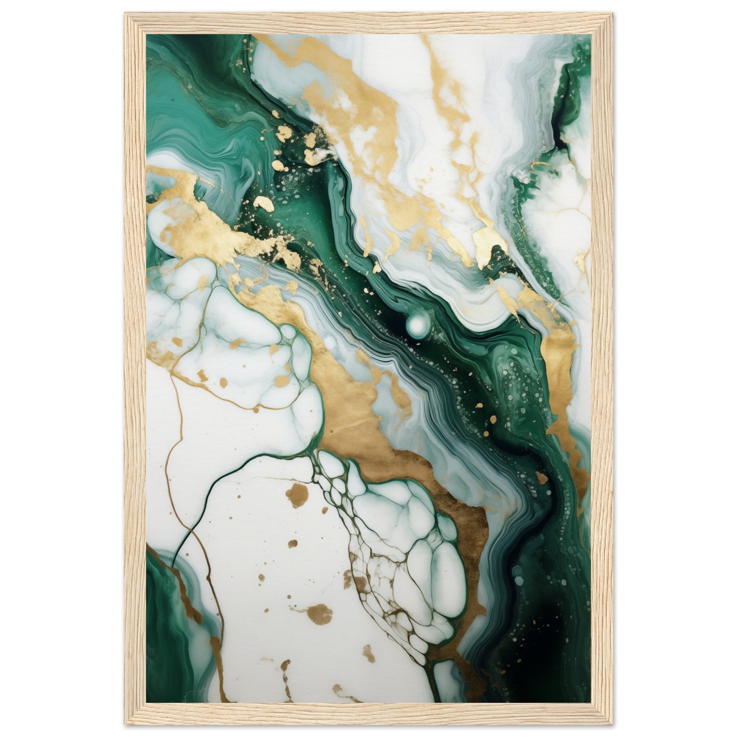 Emerald And Gold Marble Wooden Framed Poster