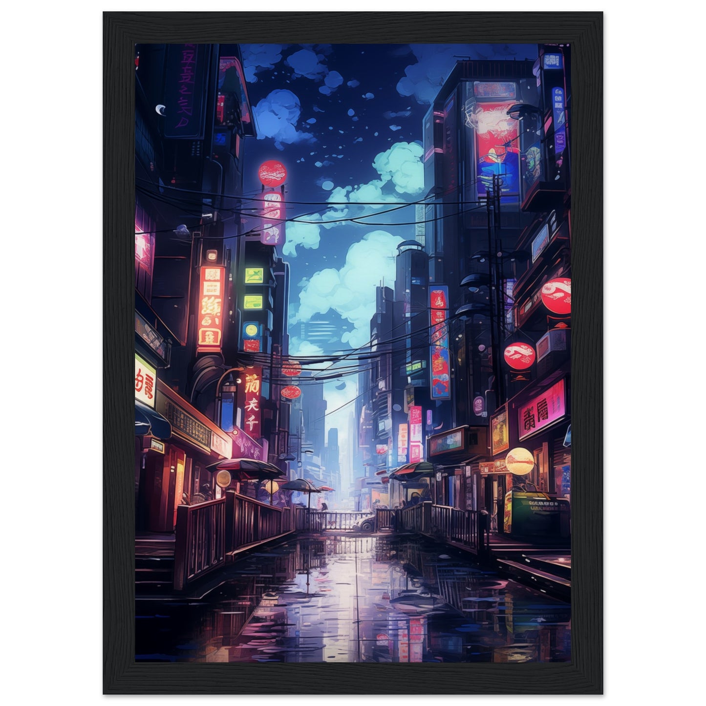 Neon City Wooden Framed Poster