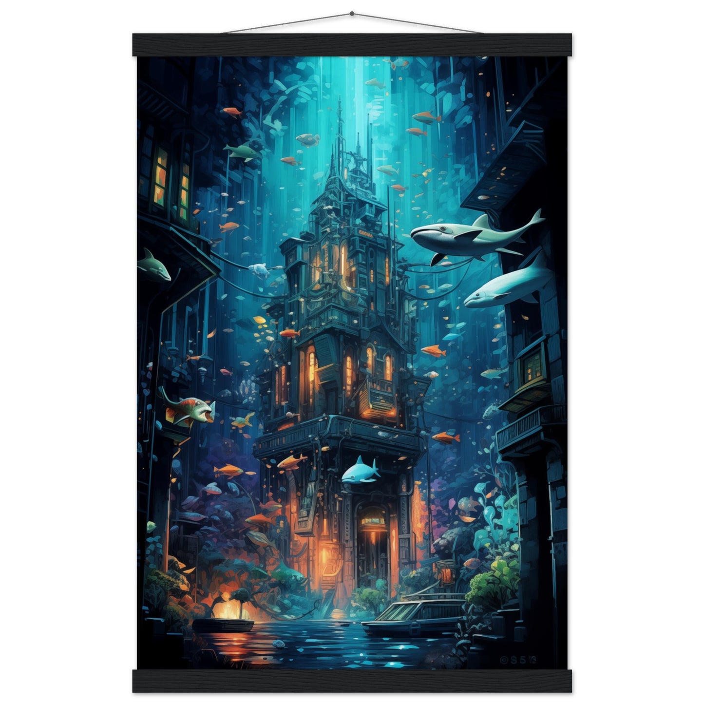 Aqua Metropolis Poster with Hanger