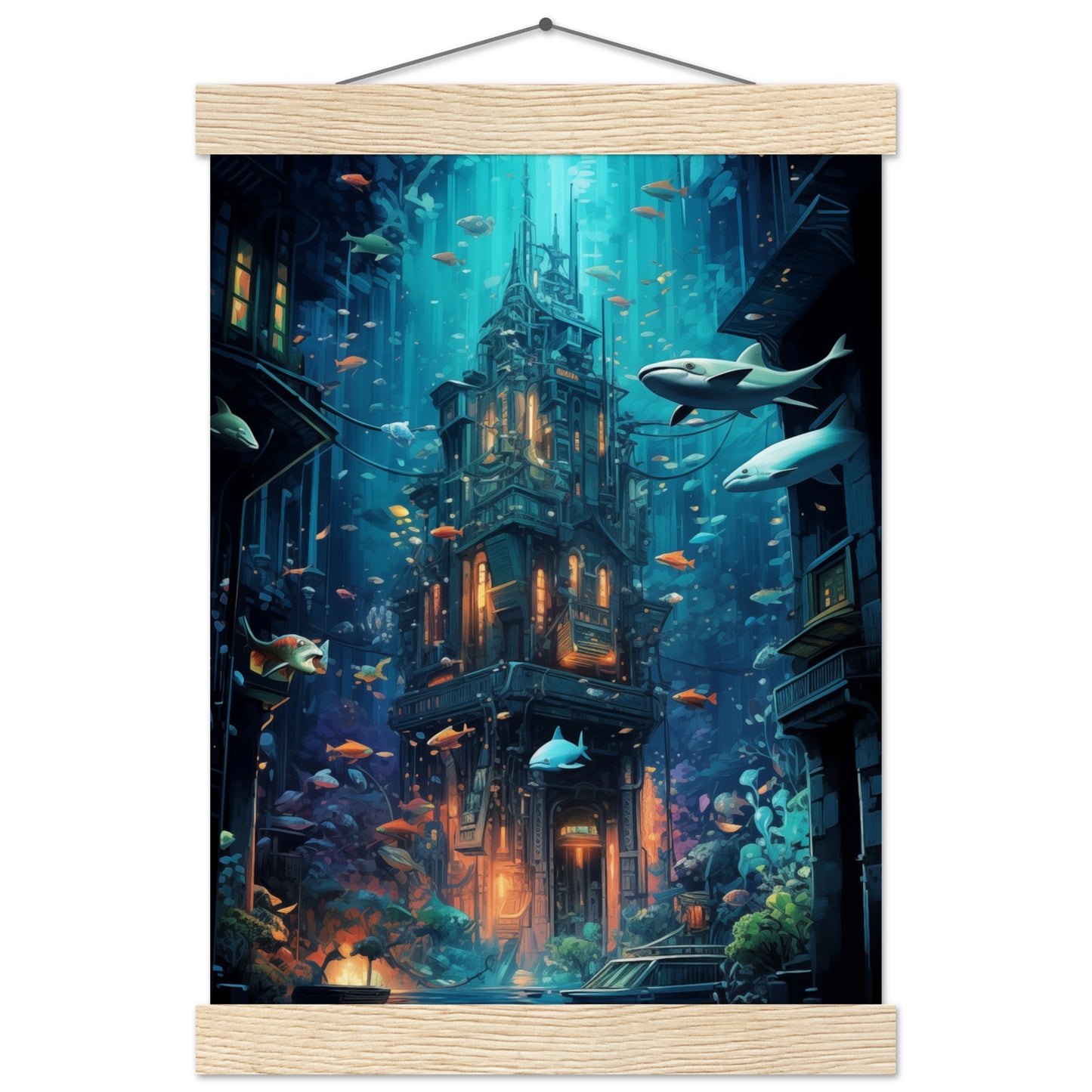 Aqua Metropolis Poster with Hanger