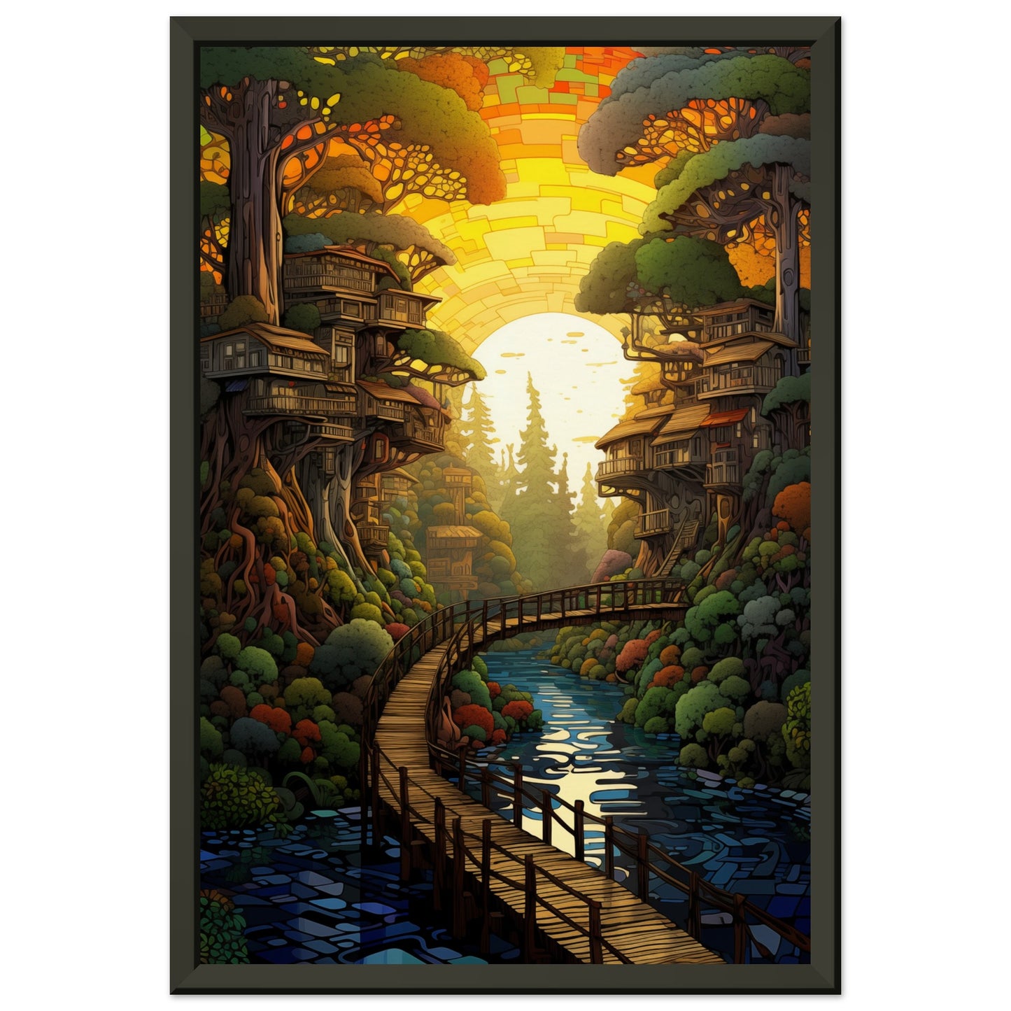 Pixel Sunset Retreat Metal Framed Poster