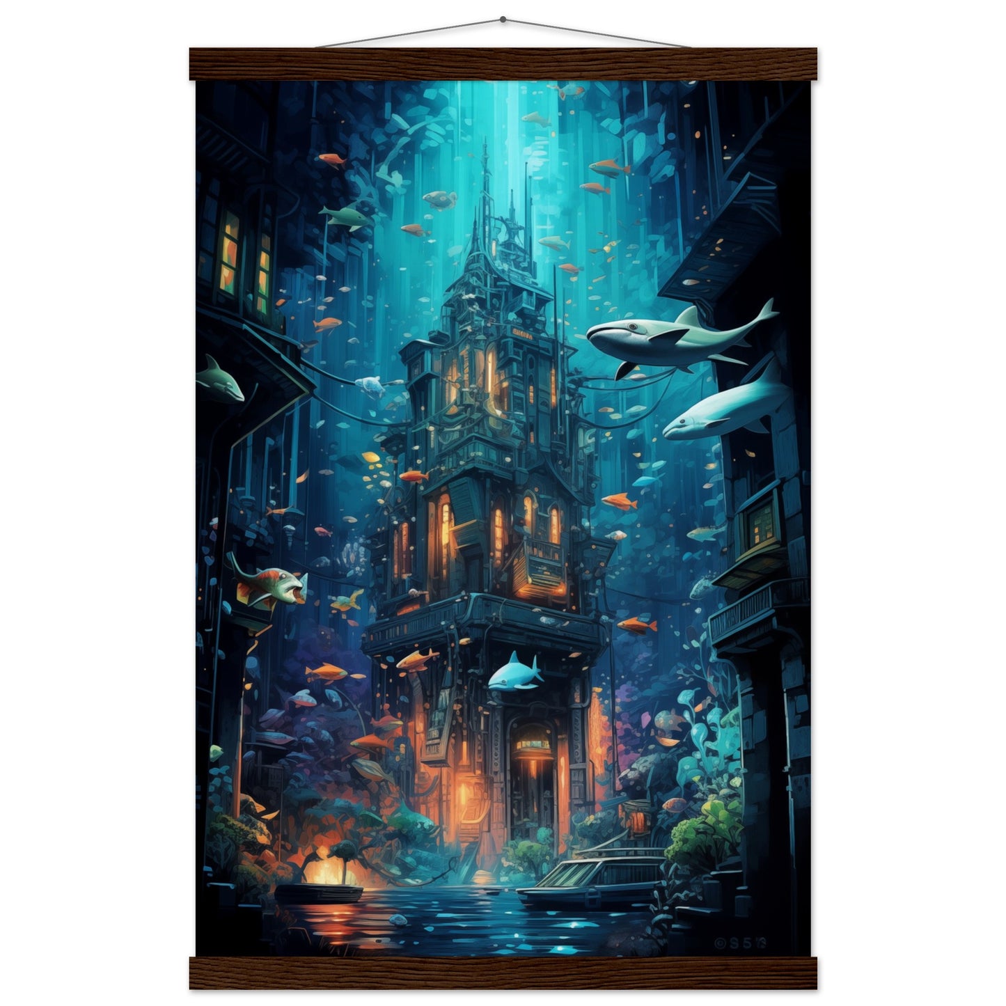 Aqua Metropolis Poster with Hanger