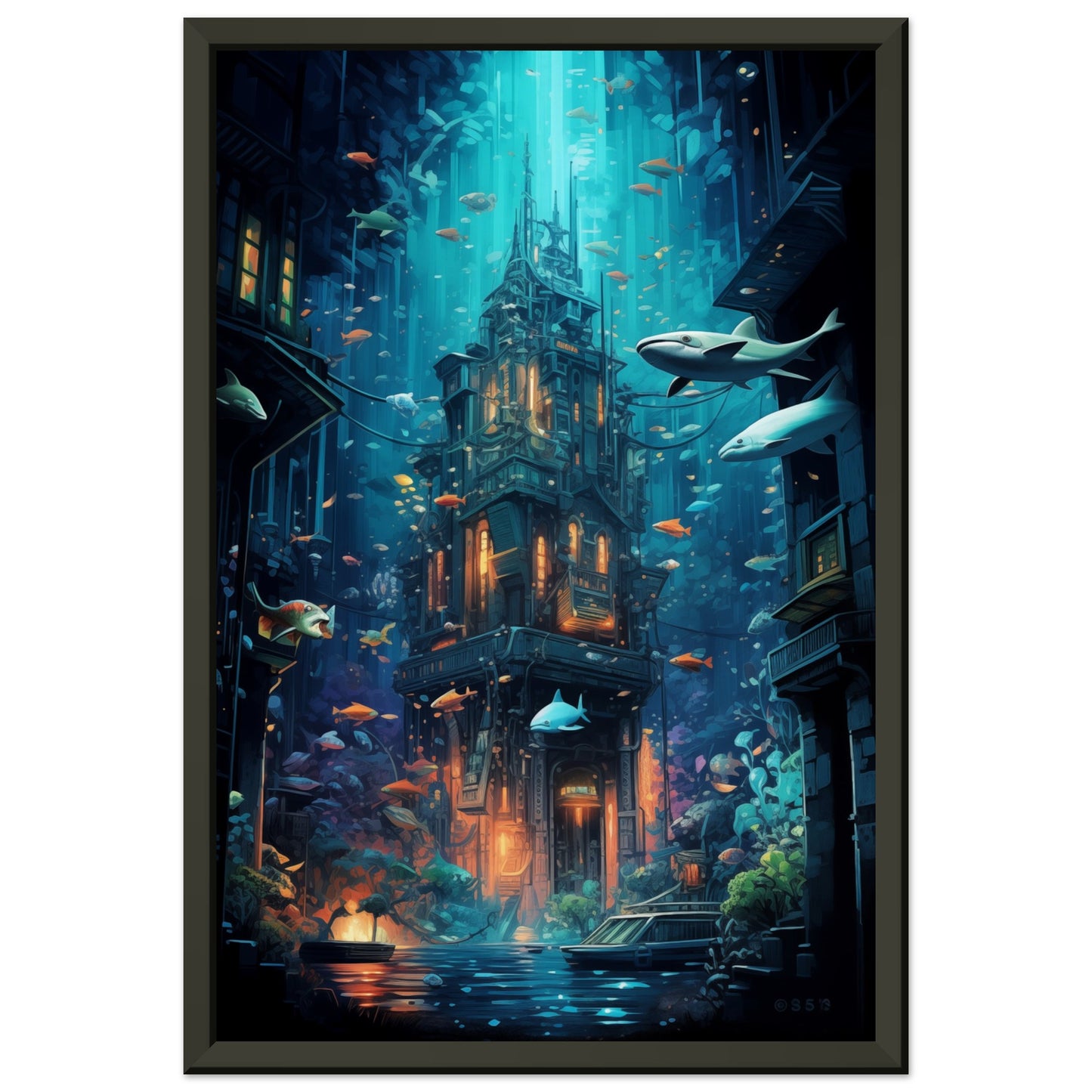 Aqua Metropolis Metal Framed Poster