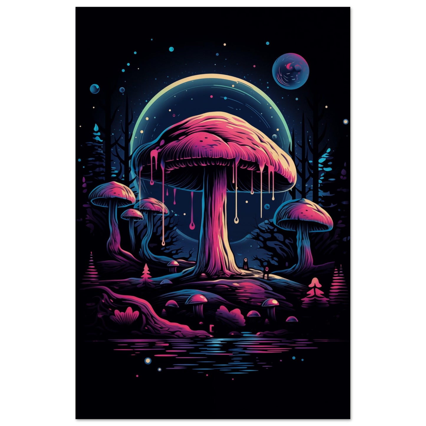 Drippy Mushroom Fantasy Forest Wood Print