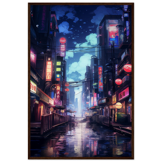 Neon City Wooden Framed Poster