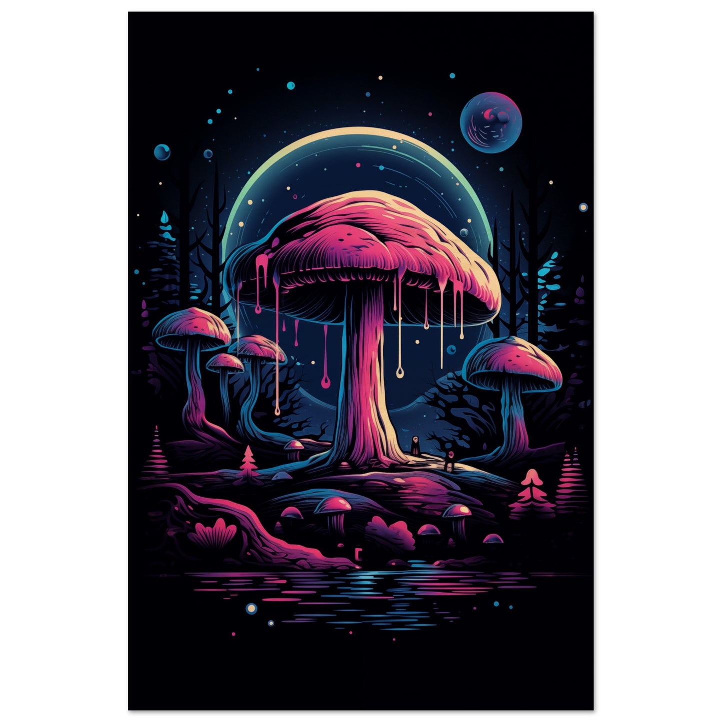 Drippy Mushroom Fantasy Forest Wood Print