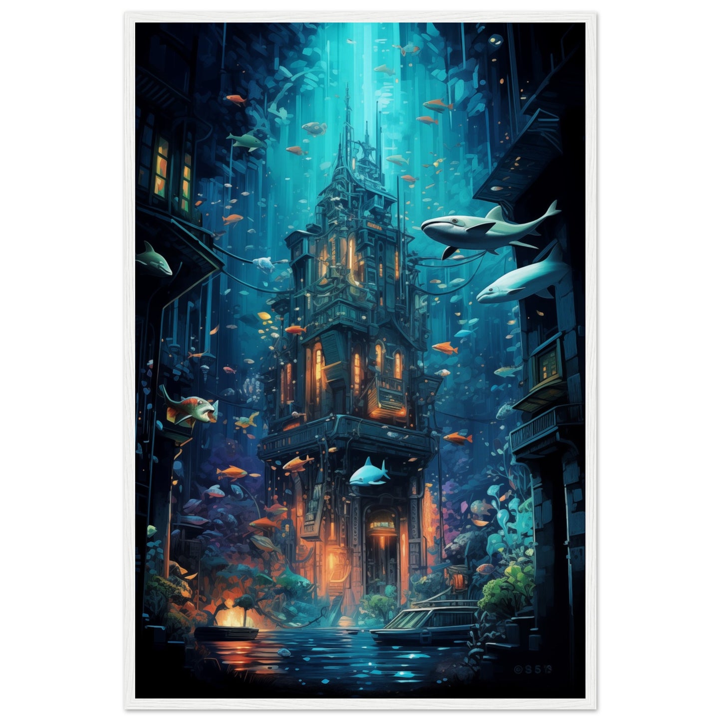 Aqua Metropolis Wooden Framed Poster