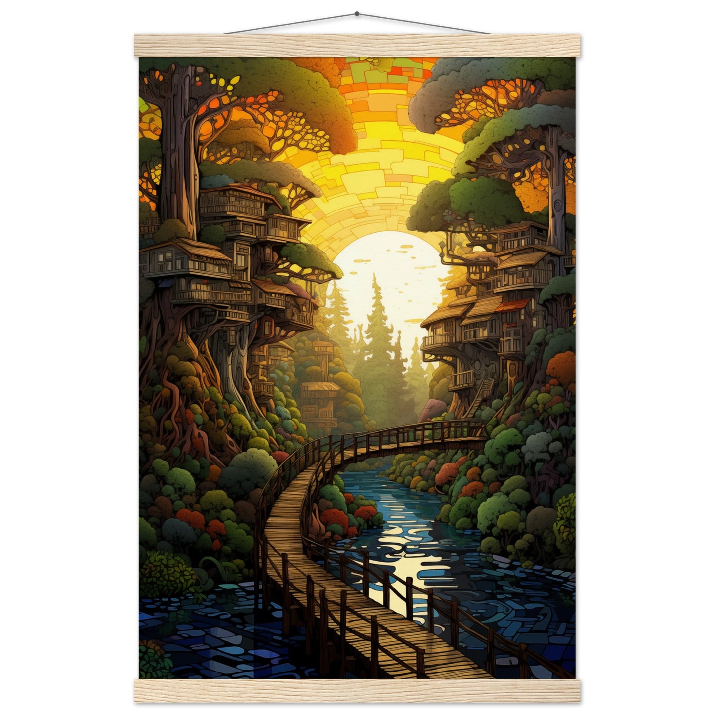 Pixel Sunset Retreat Poster with Hanger