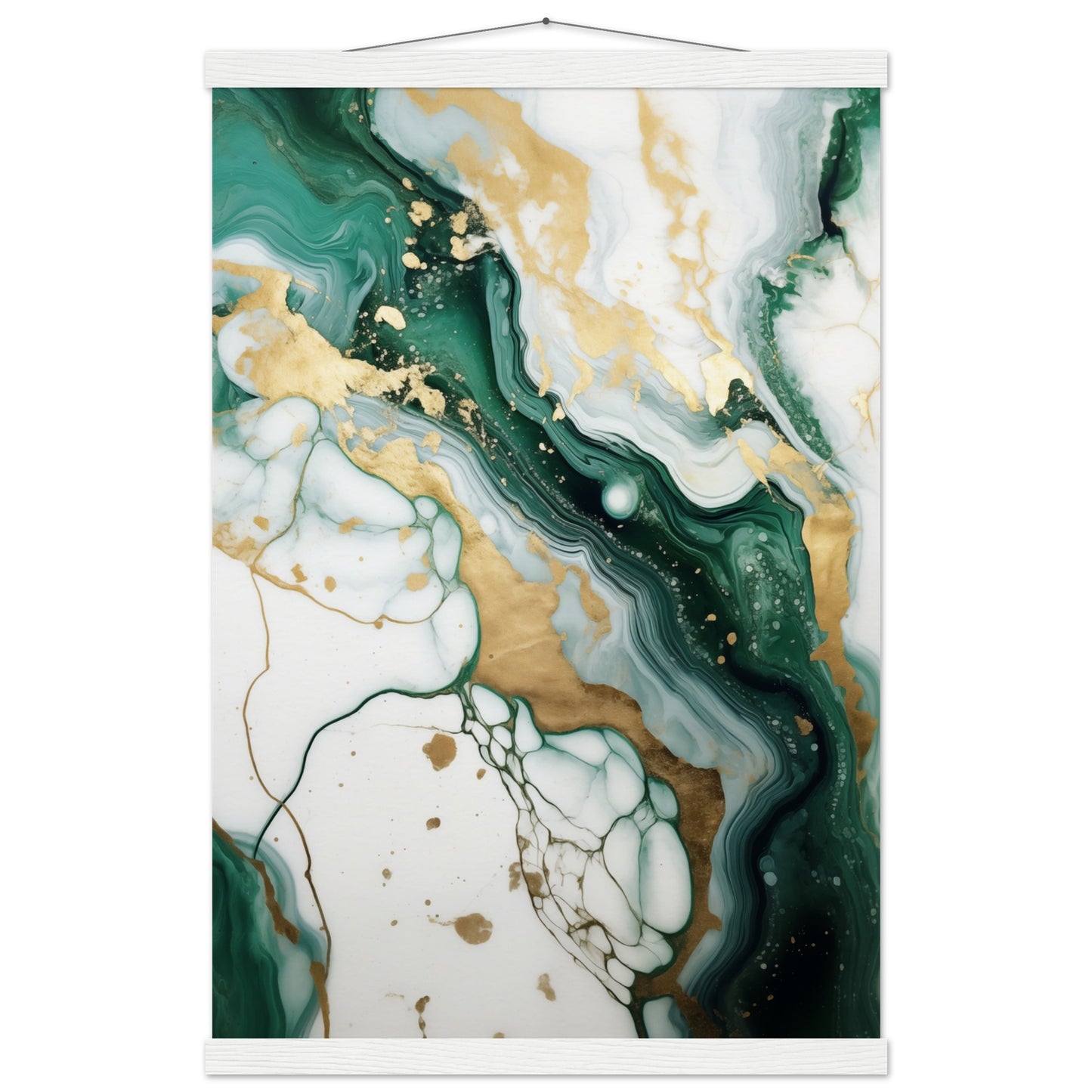 Emerald And Gold Marble Poster with Hanger