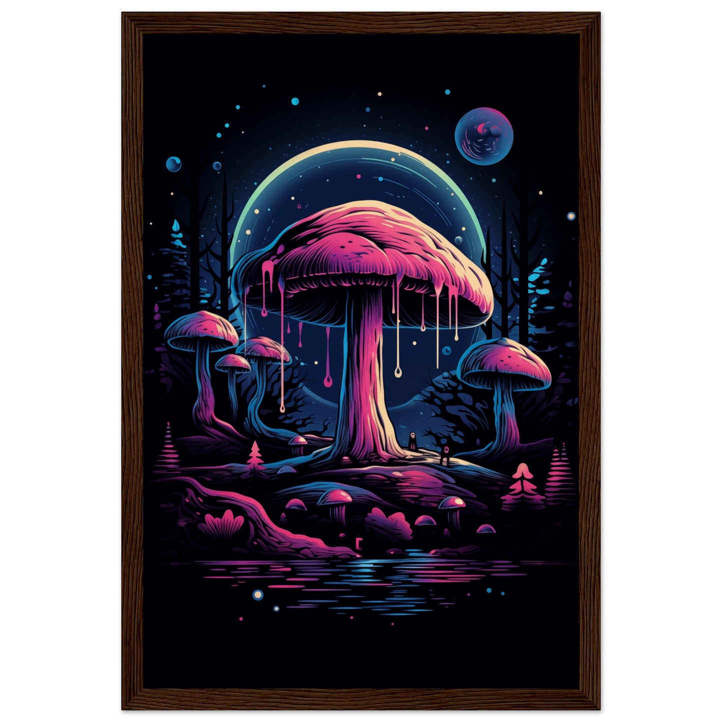 Drippy Mushroom Fantasy Forest Wooden Framed Poster