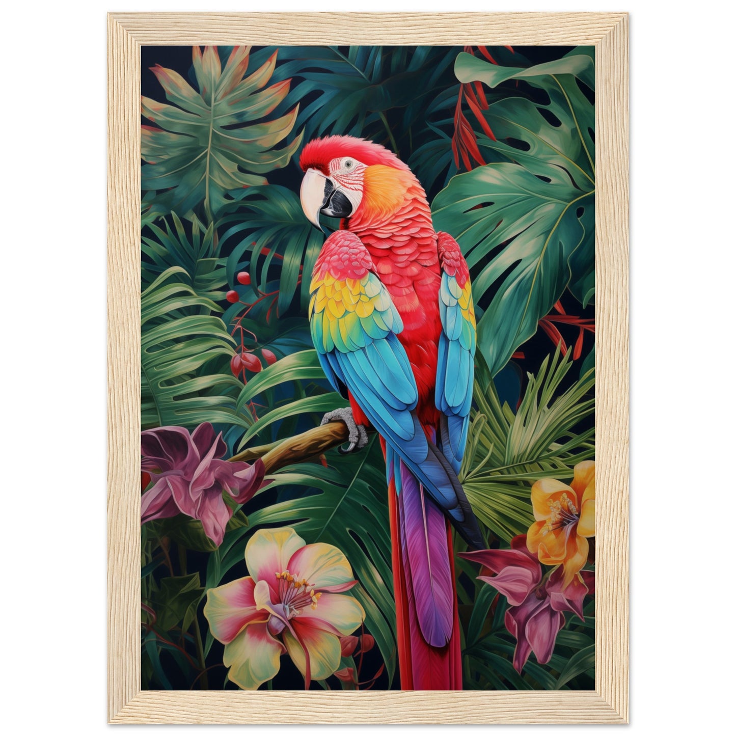 Petal Parrot Wooden Framed Poster