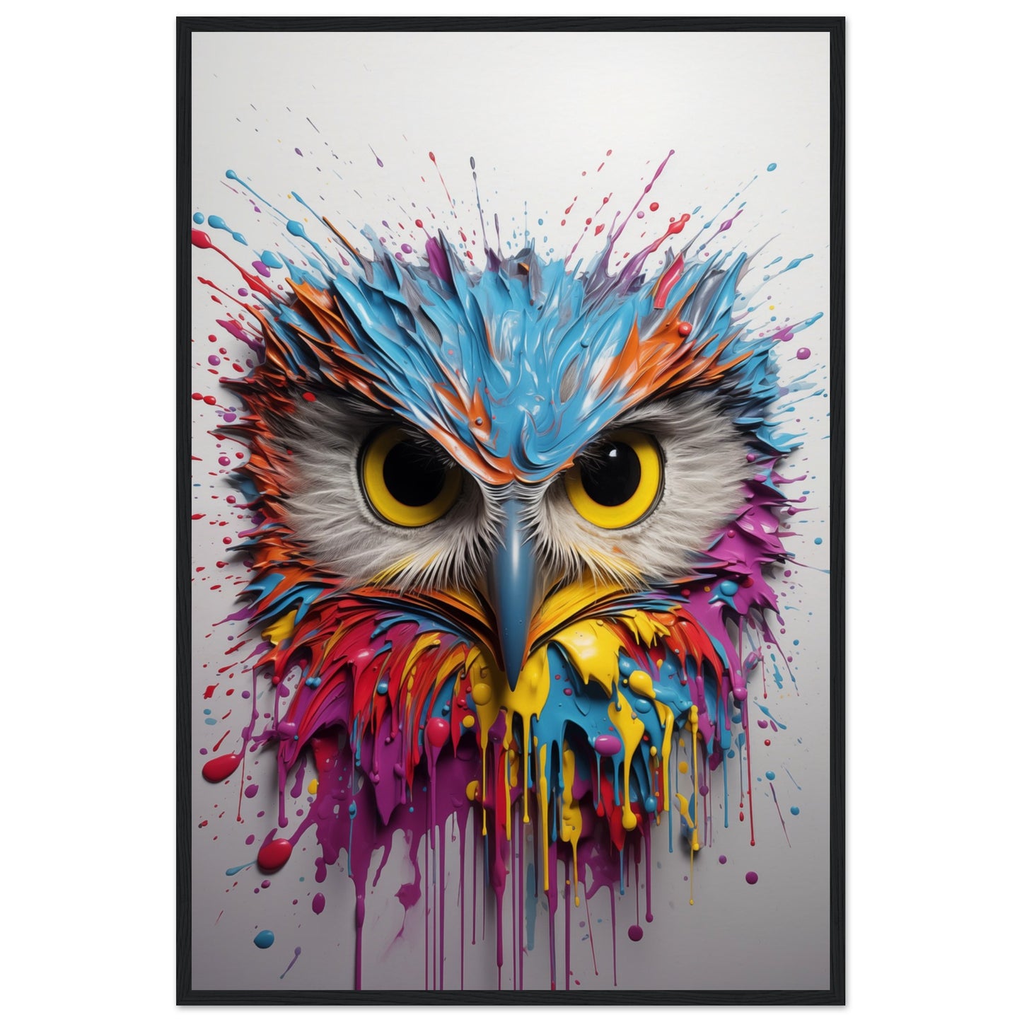 Owl Splash Art Wooden Framed Poster