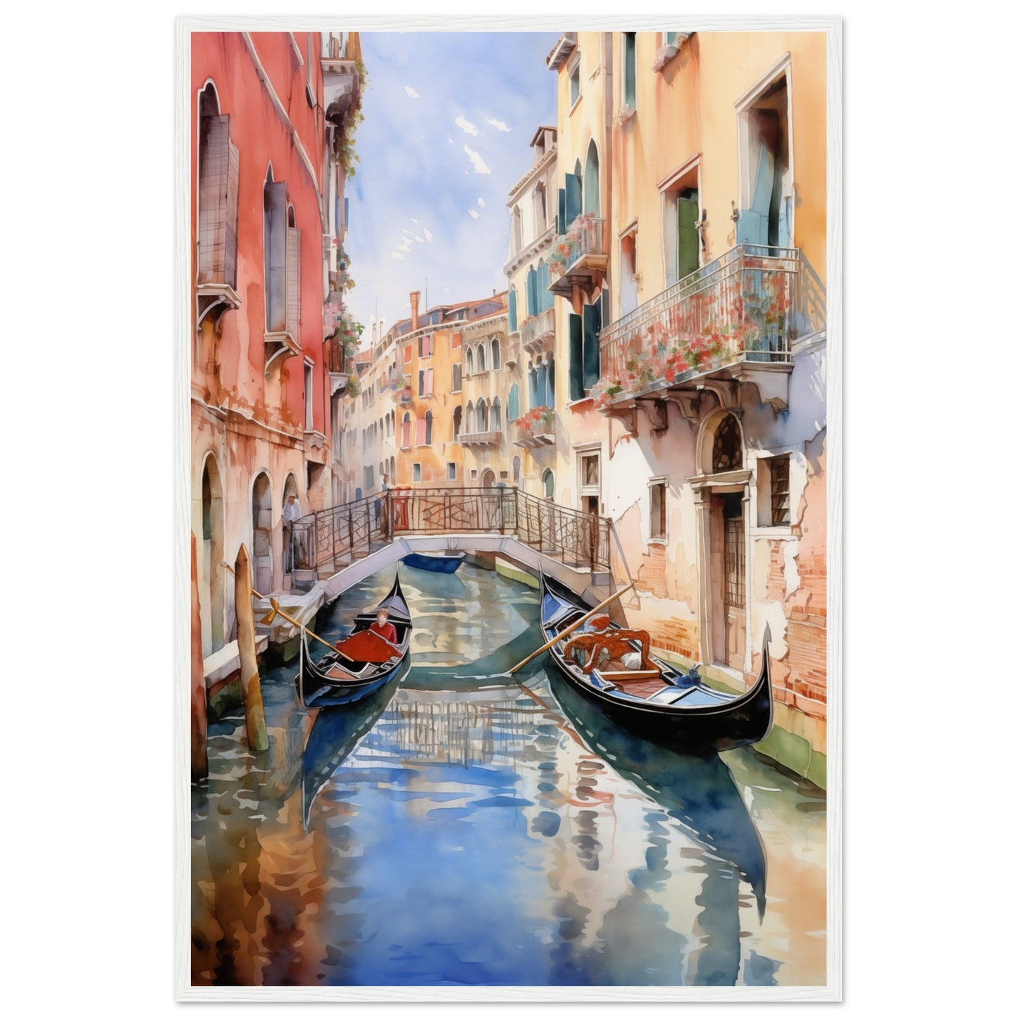 Watercolor Venice Italy Wooden Framed Poster