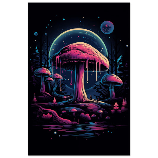 Drippy Mushroom Fantasy Forest Wood Print