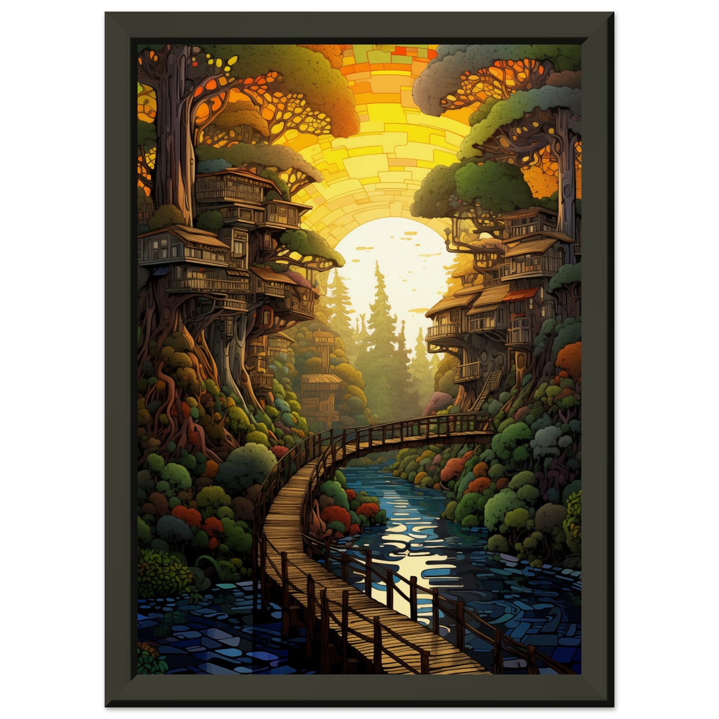 Pixel Sunset Retreat Metal Framed Poster