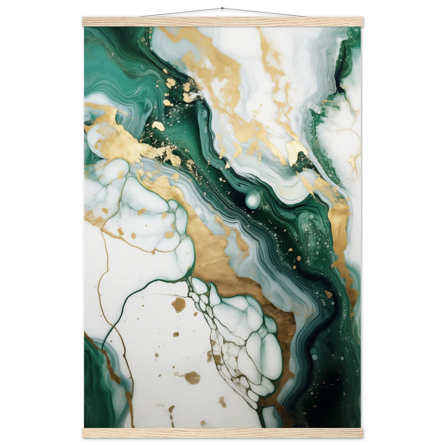 Emerald And Gold Marble Poster with Hanger