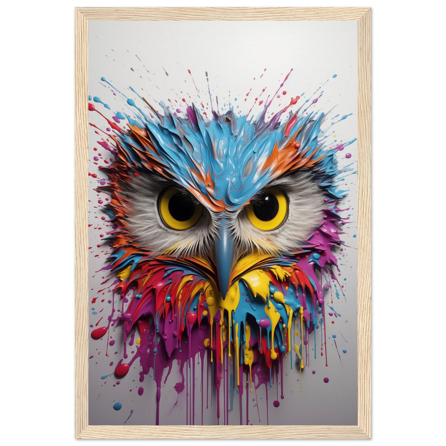 Owl Splash Art Wooden Framed Poster