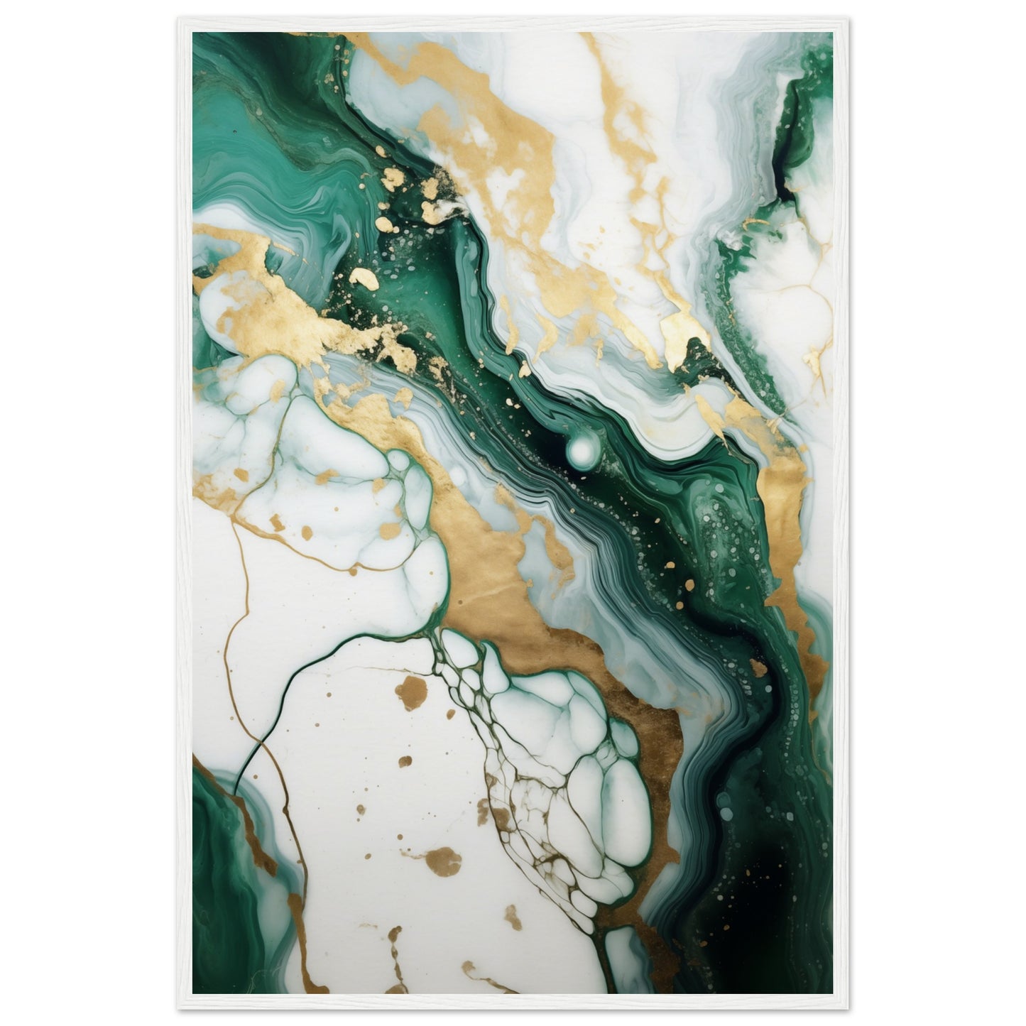 Emerald And Gold Marble Wooden Framed Poster