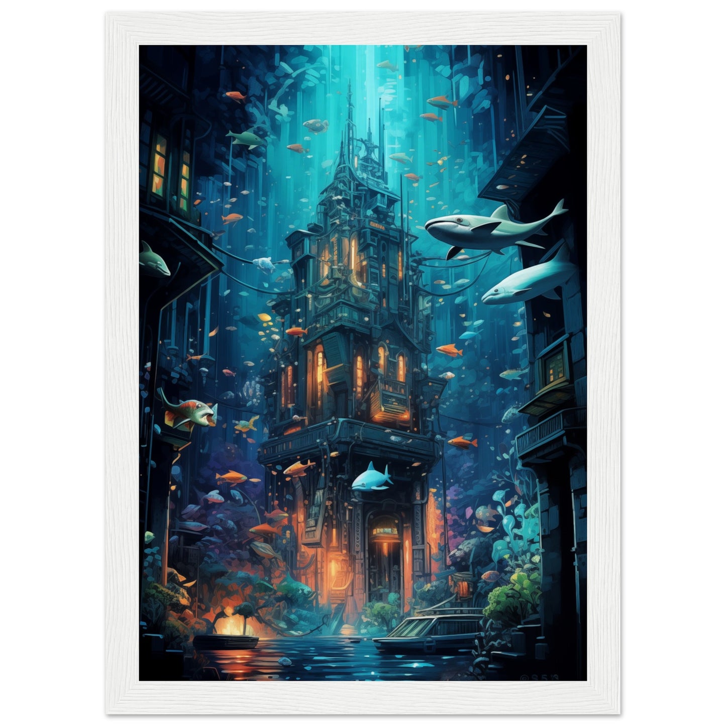 Aqua Metropolis Wooden Framed Poster