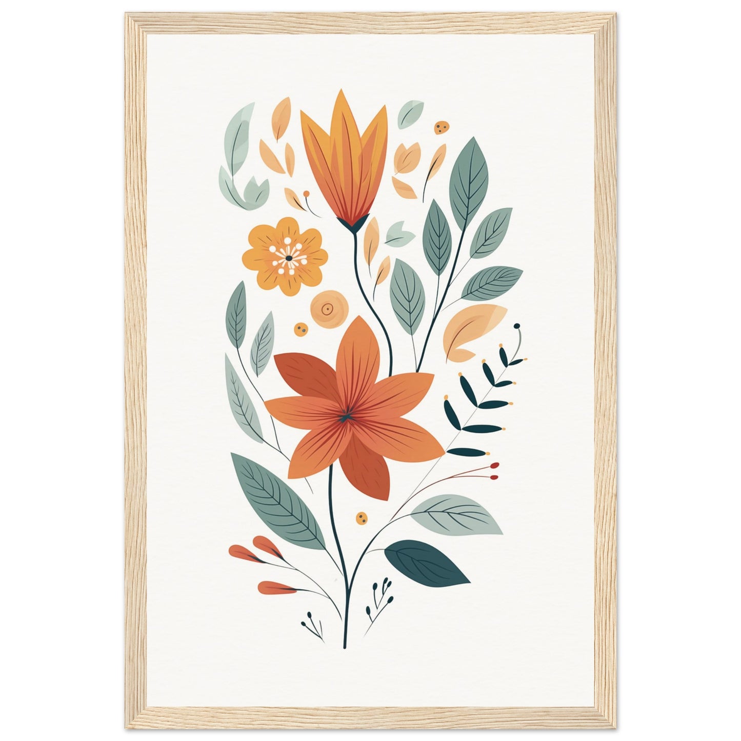 Flowers and Leaves Wooden Framed Poster