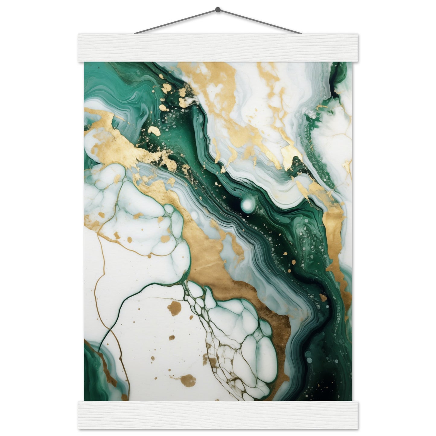 Emerald And Gold Marble Poster with Hanger