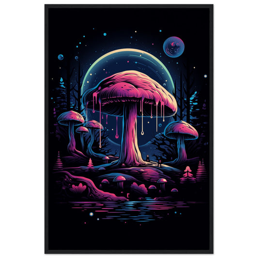 Drippy Mushroom Fantasy Forest Wooden Framed Poster