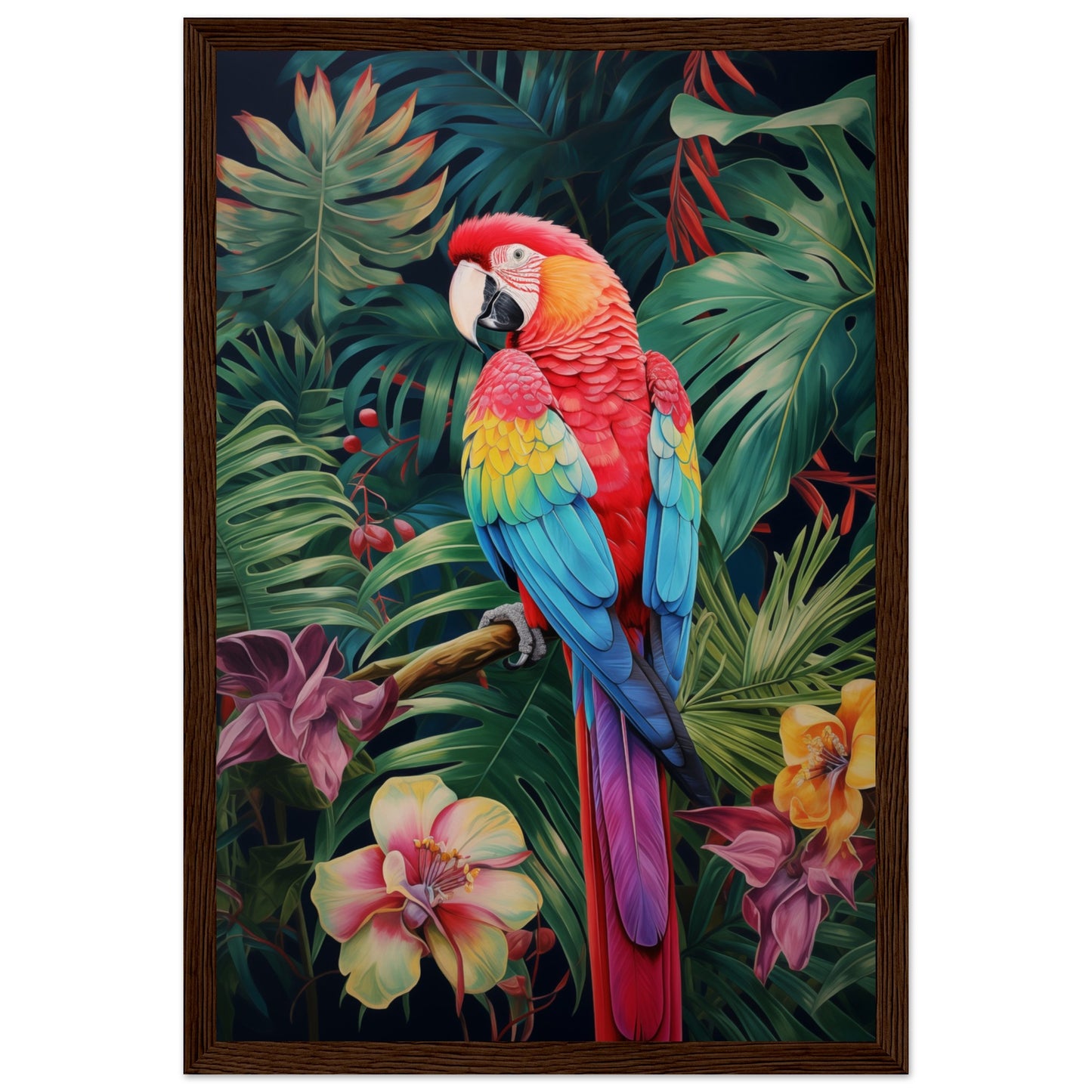 Petal Parrot Wooden Framed Poster