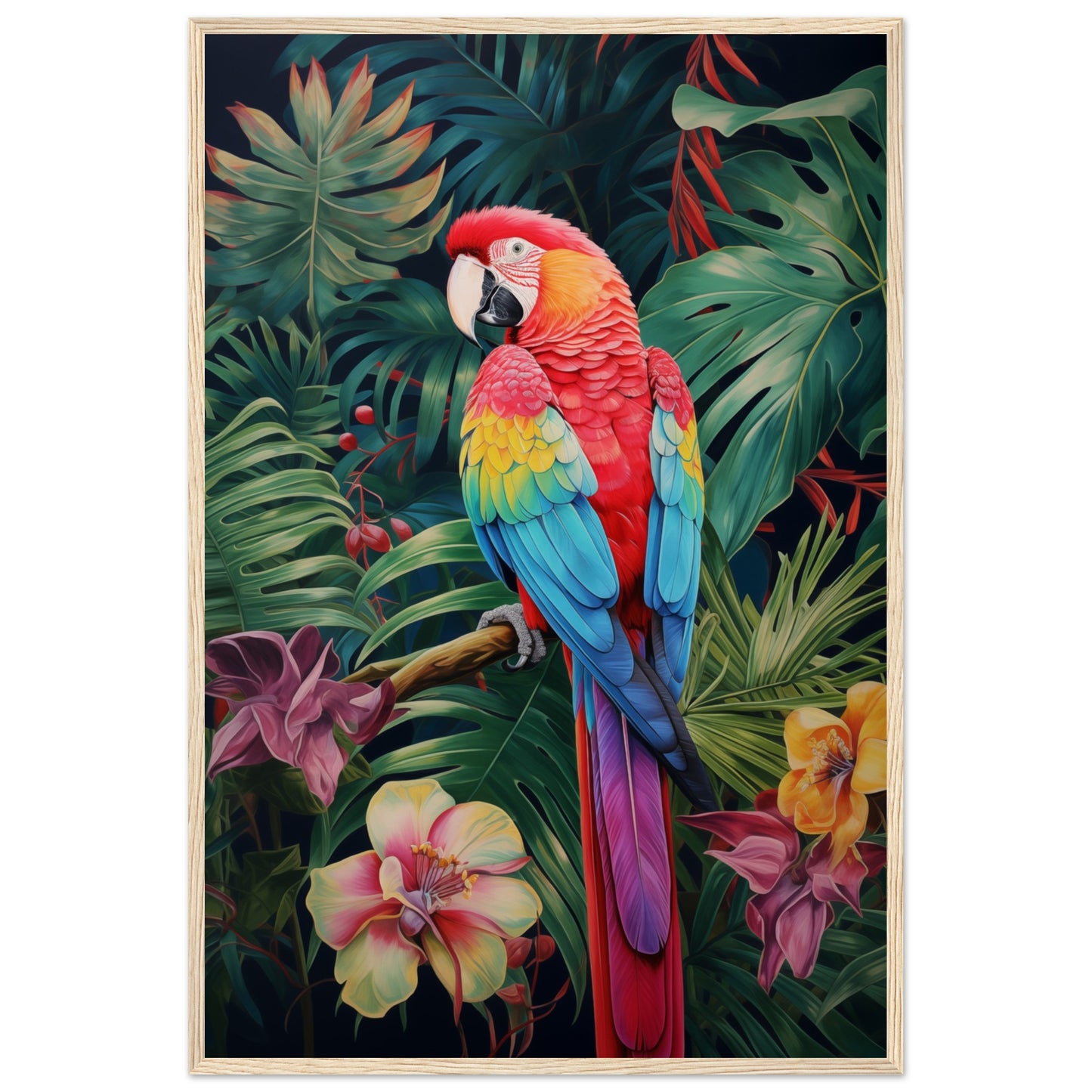 Petal Parrot Wooden Framed Poster