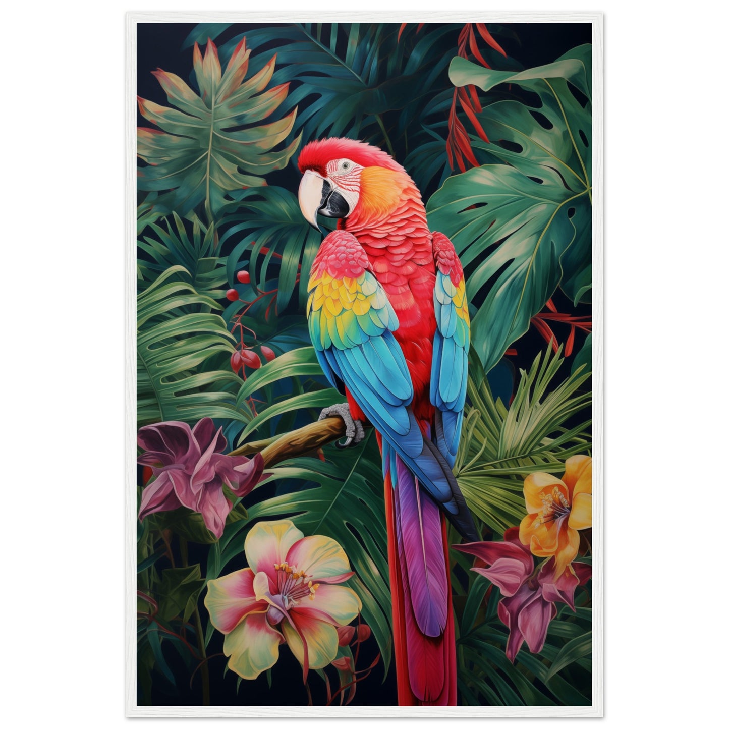 Petal Parrot Wooden Framed Poster