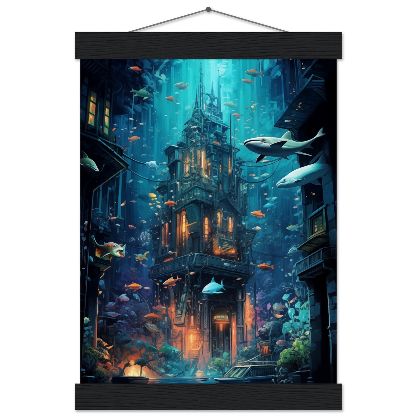 Aqua Metropolis Poster with Hanger