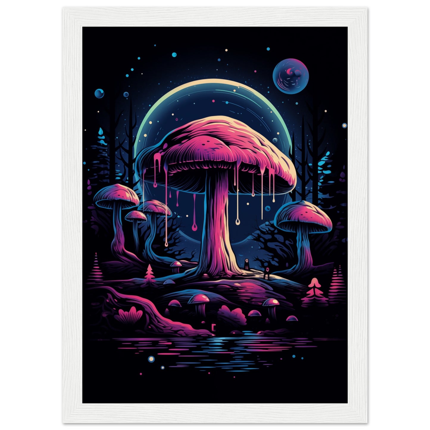 Drippy Mushroom Fantasy Forest Wooden Framed Poster