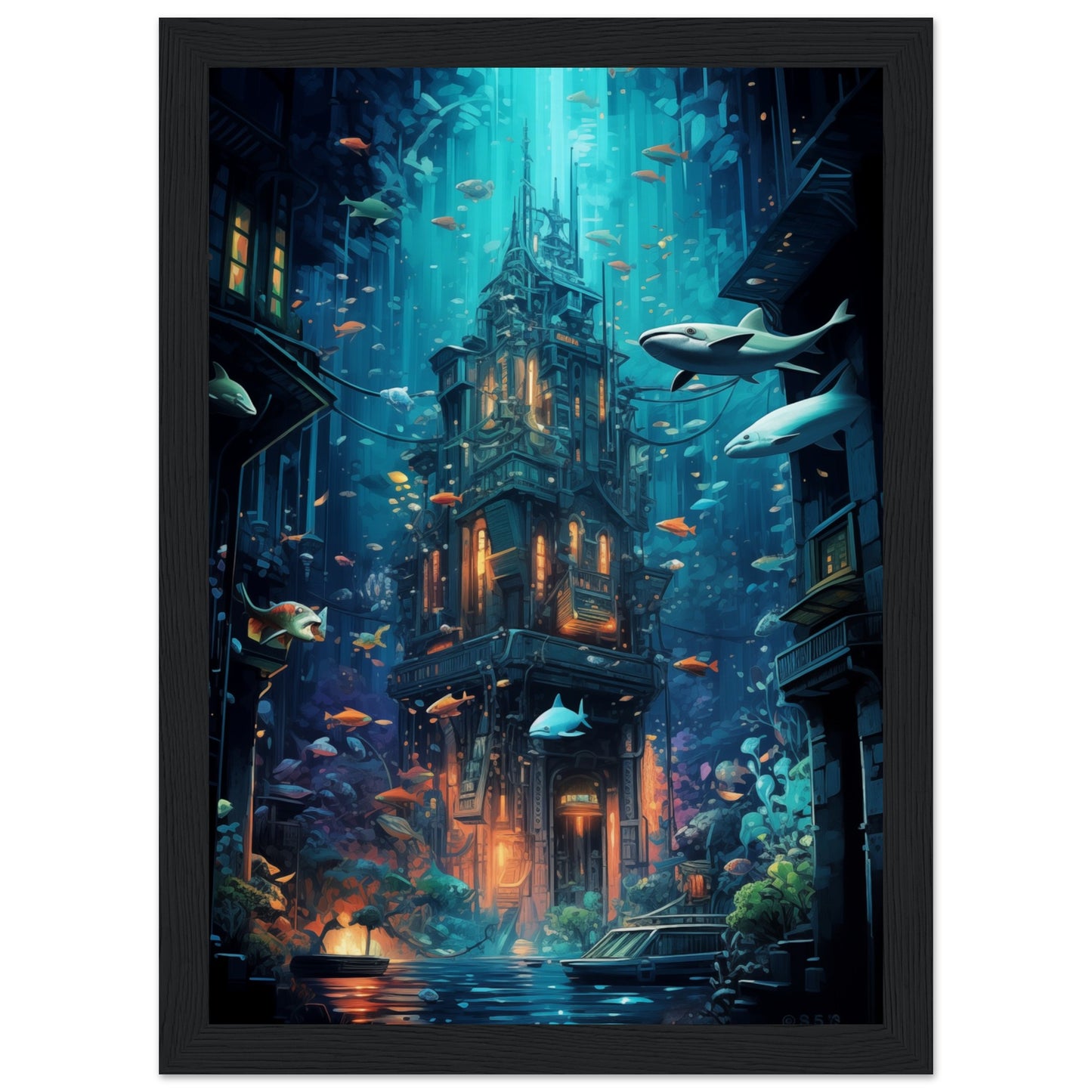 Aqua Metropolis Wooden Framed Poster