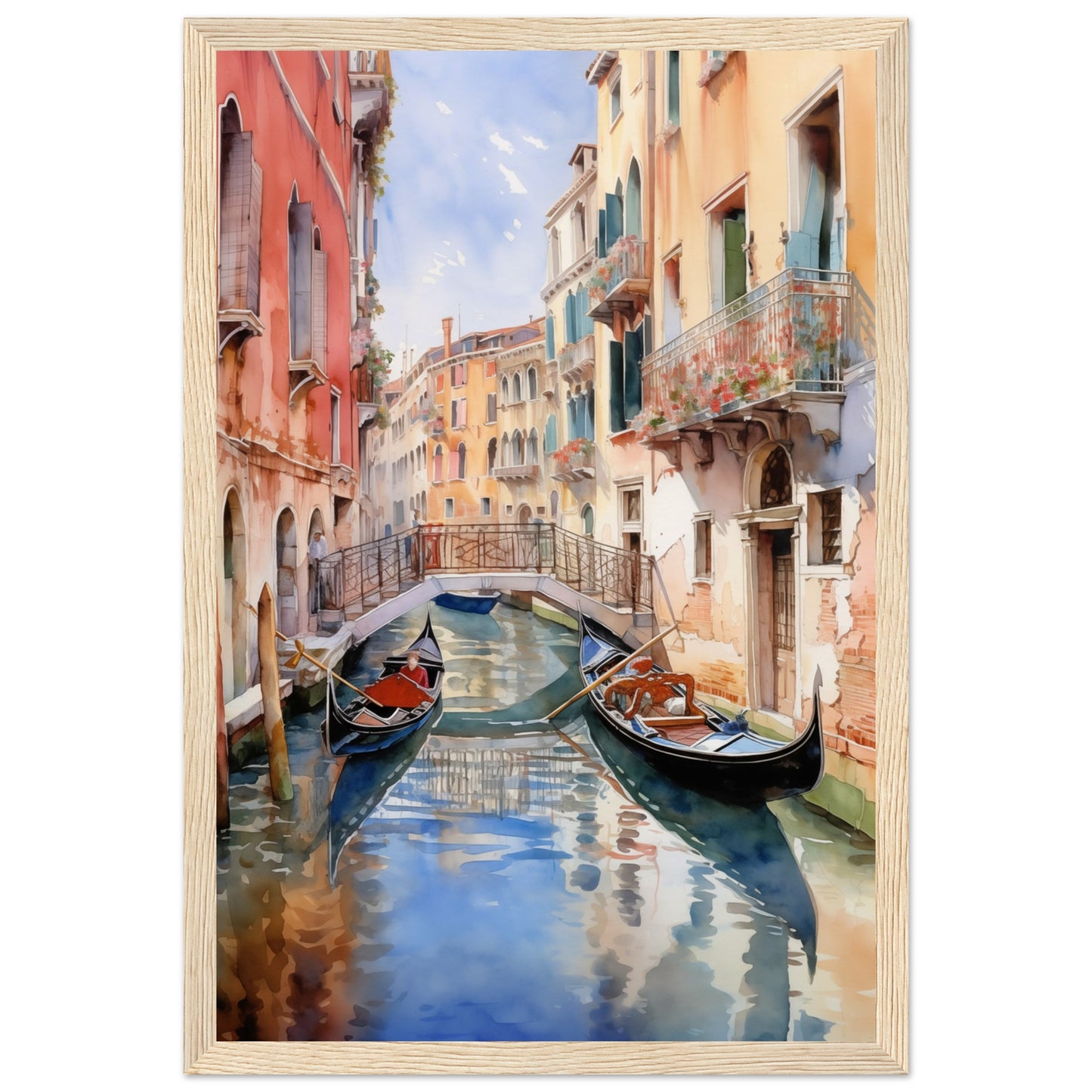 Watercolor Venice Italy Wooden Framed Poster